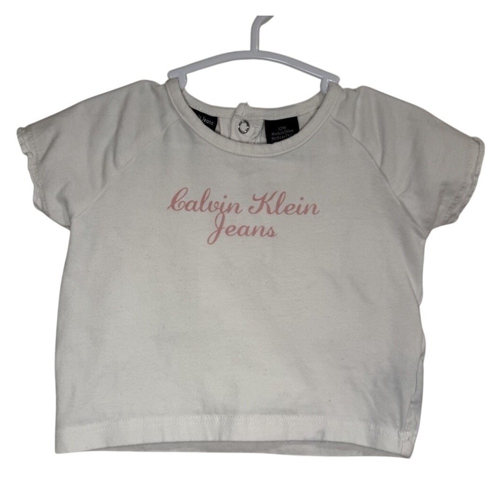 Calvin Klein Jeans Baby‎ Girls Toddler White Pink Short Sleeve Logo T Shirt 12M